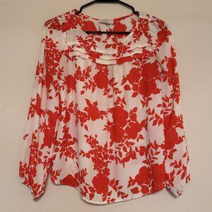 LOFT White and Orange Floral long Sleeve Top Size Petite XXSP